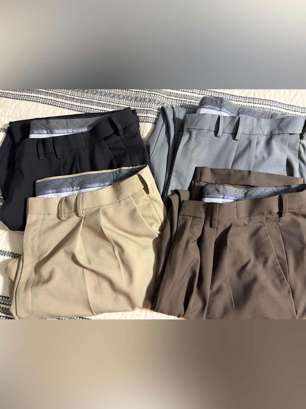 Haggar Premium Comfort Classic Fit  Dress Pants Black Gray Brown Tan 46x32 Lot 4